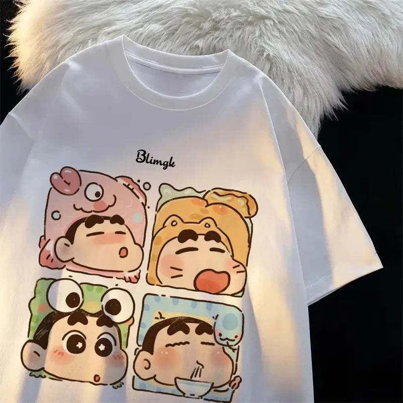 2025 New Cute Cartoon Crayon Shin-chan Pure Cotton Short Sleeve T-Shirt for Women Fashionable Trendy Style Crew Neck Fashion Top